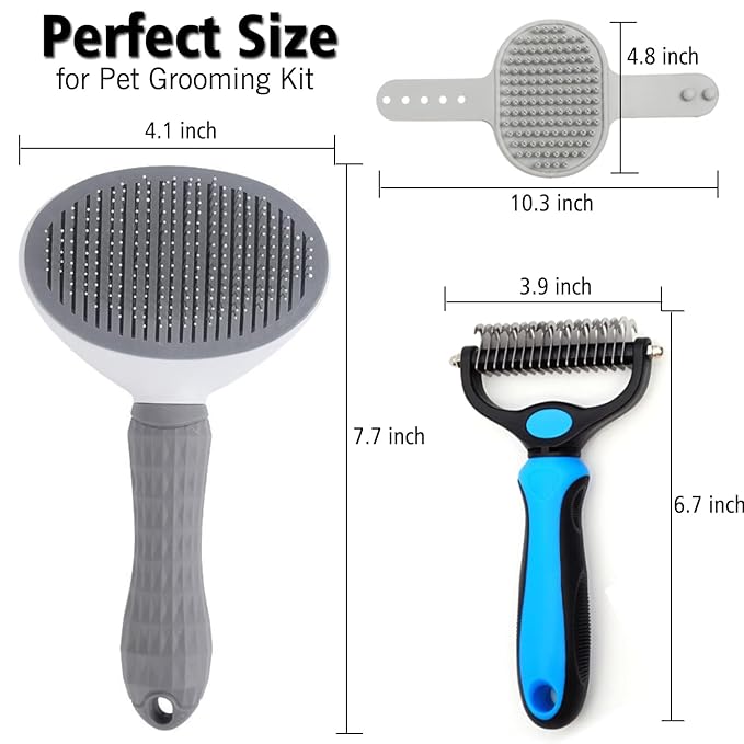 3PCS Dog Grooming Brush - Dog Brush for Shedding Massaging Bathing - Double Sided Shedding, Dematting Undercoat Rake - Self Cleaning Slicker Comb for Dogs and Cats with Long or Short Coats