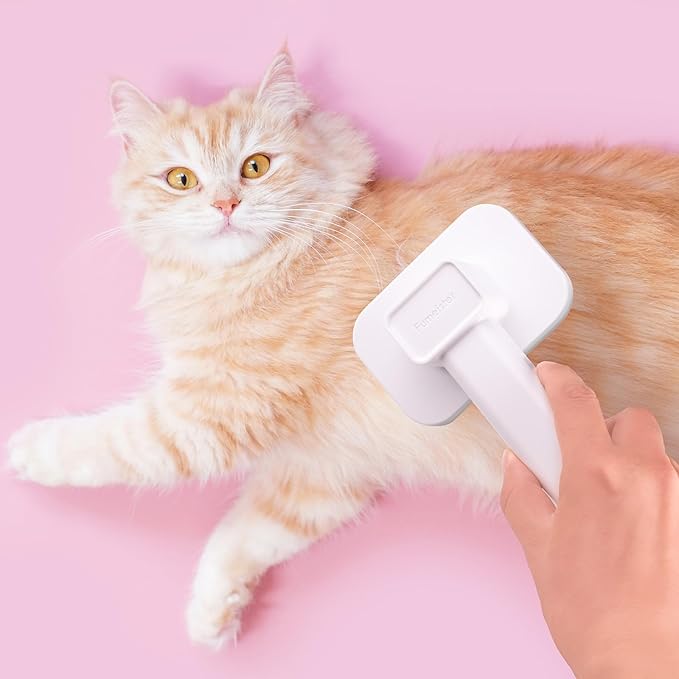 Self Cleaning Slicker Dog Cat Brush for Shedding - Deshedding Tool with Max Massage Tips, Grooming Brush for Short Medium Haired Cats & Dogs (White)