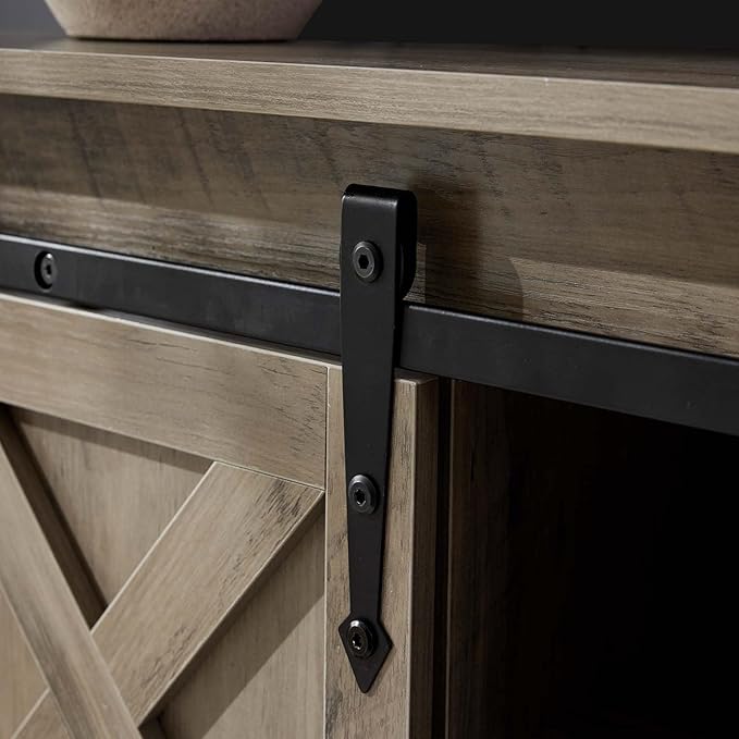 Entryway Table with Storage, Farmhouse Buffet Cabinet Coffee Bar Kitchen Island with Sliding Barn Doors & Shelves, Console Table for Kitchen, Dining Room, Living Room, Grey