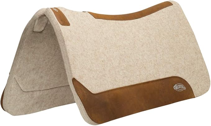 Weaver Equine 27" x 27" Pony Size Wool Blend Felt Horse Saddle Pad, Shock Absorbing Contoured Western Saddle Pad for Protection, Equine Supplies, Tan
