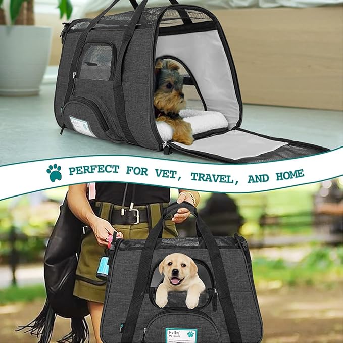 PetAmi Airline Approved Soft Sided Dog & Cat Carrier, Ventilated Pet Carrying Bag - Medium/Large, Heather Dark Gray