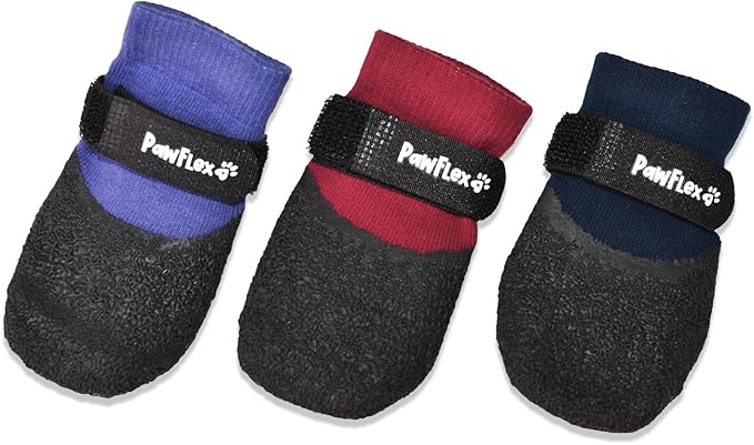 Double Dipped Thick Textured Waterproof Cotton Dog Socks | PawFlex Comfy Pawz Soft Indoor/Outdoor Pet Booties | Non-Slip Silicone Grip at Inner Wrist for No Twisting or Sliding Off| Adjustable Strap