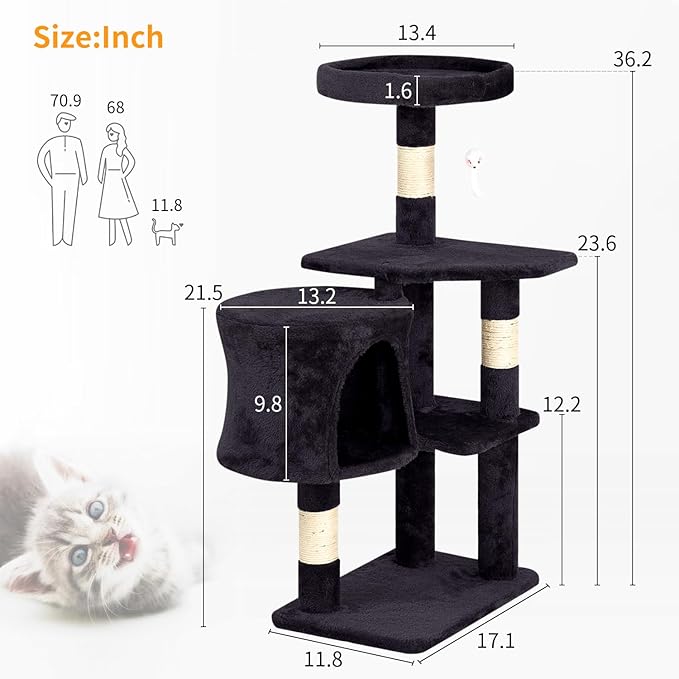 BestPet Cat Tree 36 inch Tall Scratching Toy Activity Centre Cat Tower Cat Condo Multi-Level Furniture Scratching Posts for Indoor Cats,Dark Gray