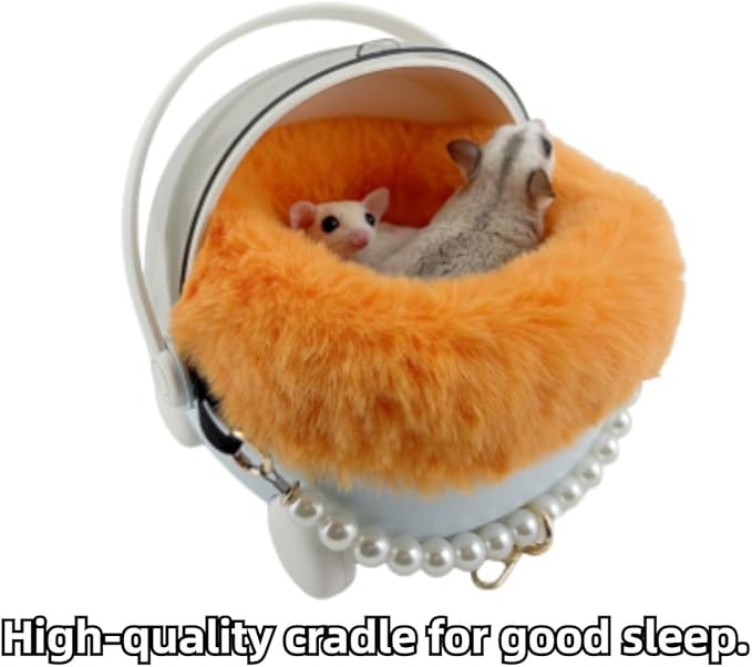 Sugar Glider Carrier Cage with Warm Nest, Cushion, Mat and Safe Lock, Portable Cages with Chain, Small Animals Travel Carrier Plastic Breathable Outgoing Box for Hamsters (Blue)