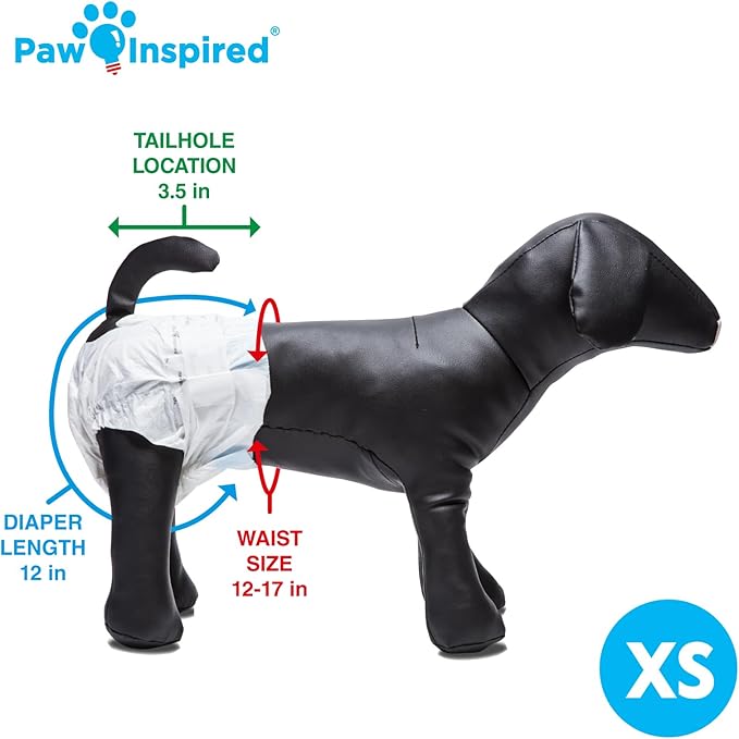 Paw Inspired Disposable Dog Diapers | Female Dog Diapers Ultra Protection | Diapers for Dogs in Heat, Excitable Urination, or Incontinence (12&144 Count) (X-Small (12 Count))