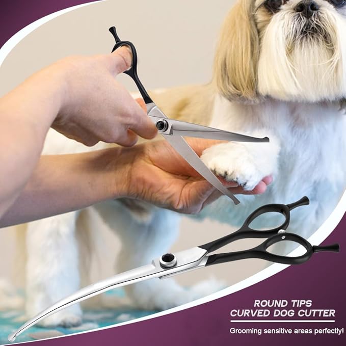 Dragon Creek 6.5" Downward Curved Dog Grooming Scissors Shears for Grooming Face and Paws Safety Round Tips Shears Trimming Cutting Scissors for Dog Cat Pet Black