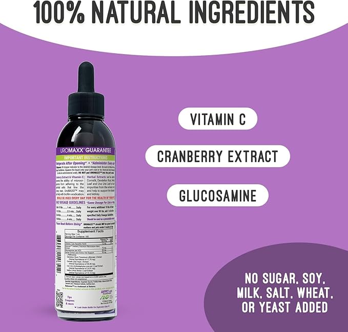 Cat & Dog Urinary Tract Treatment, Bladder & Kidney Support for Dogs and Cats, Powerful Yet Gentle Pet Care, with Liquid Cranberry & Glucosamine, Salmon Flavor, 6 oz Bottle, 2 Pack