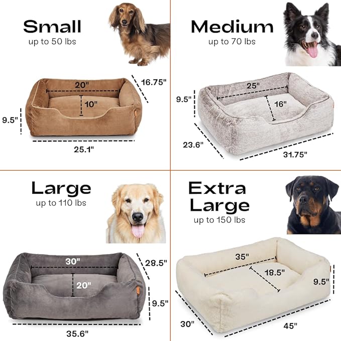 FUZI Luxury Aesthetic Dog Bed with Extra Cover for Medium Dogs, Washable Pet Couch, Pet Bed with Sides, Non-Slip Bottom, Soft & Durable Calming Dog Bed, Faux Fur, Medium 31.75x23.6x9.5 Dark Grey