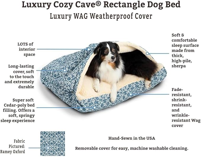 Snoozer Pet Products Luxury Rectangle Cozy Cave, Wag Collection, Large, Pedigree Storm