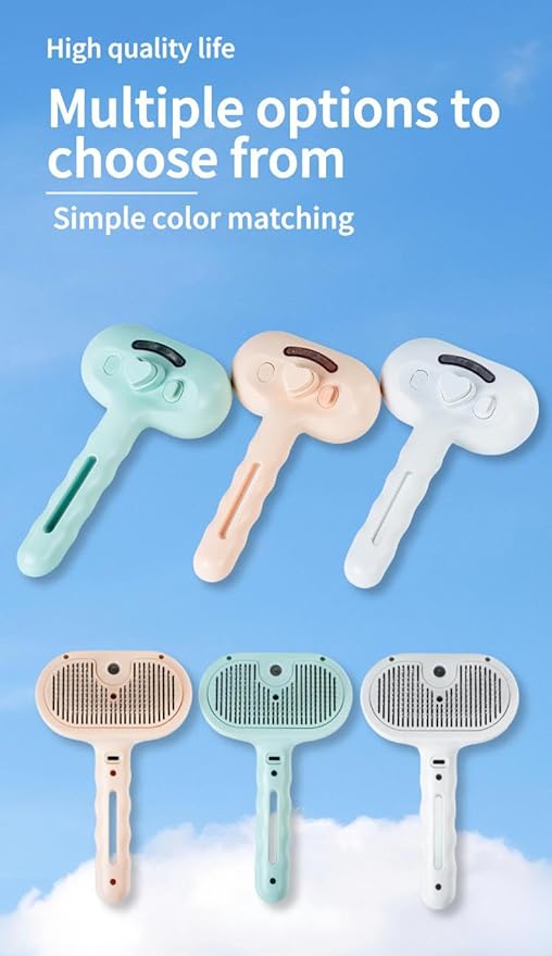 Pet Grooming Steam Brush, Pet Spray Hair Removal Comb, Anti-Static, Rechargeable, Comfortable Grip, for Dogs & Cats, Spray Hair Removal Comb, Steam Brush for Shedding & Grooming, White