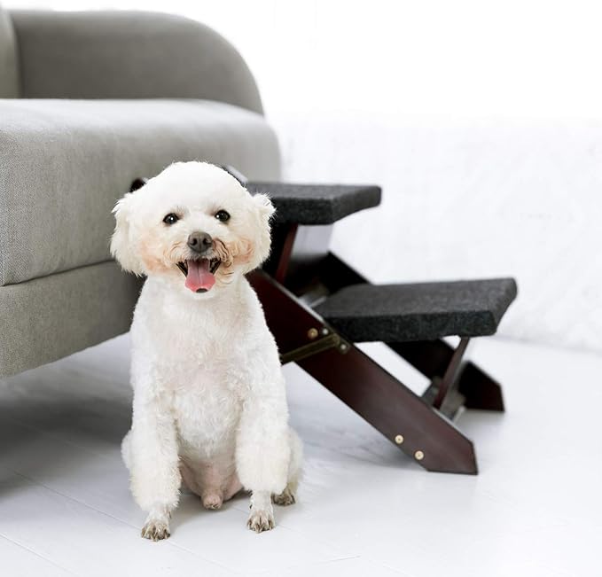 MEWANG Wooden Pet Stairs/Pet Steps - 2-in-1 Foldable Stairs & Ramp for Beds and Cars - Portable Dog/Cat Ladder Up to 110 Pounds
