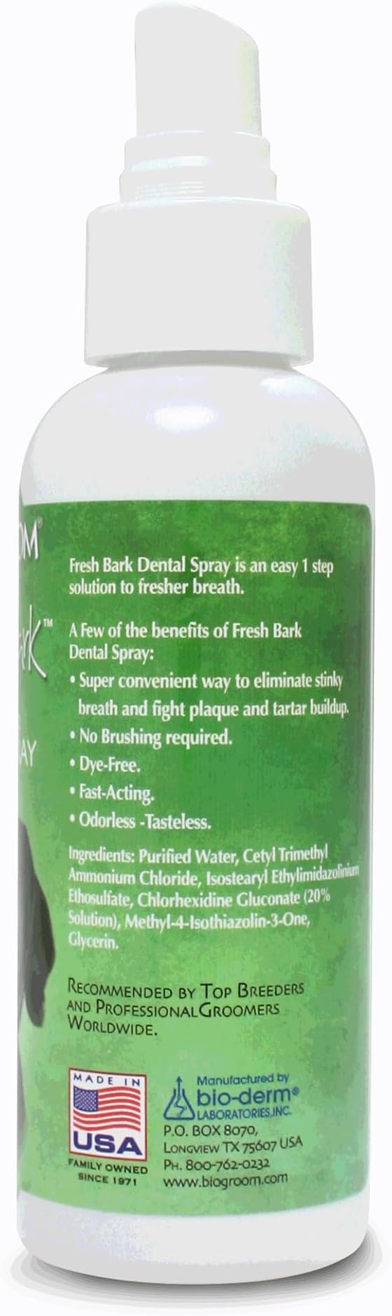 Bio-groom Fresh Bark Dog Breath Freshener - No Chew Dental Spray for Dogs & Cats, Teeth Cleaning Oral Care for Plaque & Tartar, No Brushing Required, Made in The USA - Flavorless, 4 fl oz (Pack of 2)