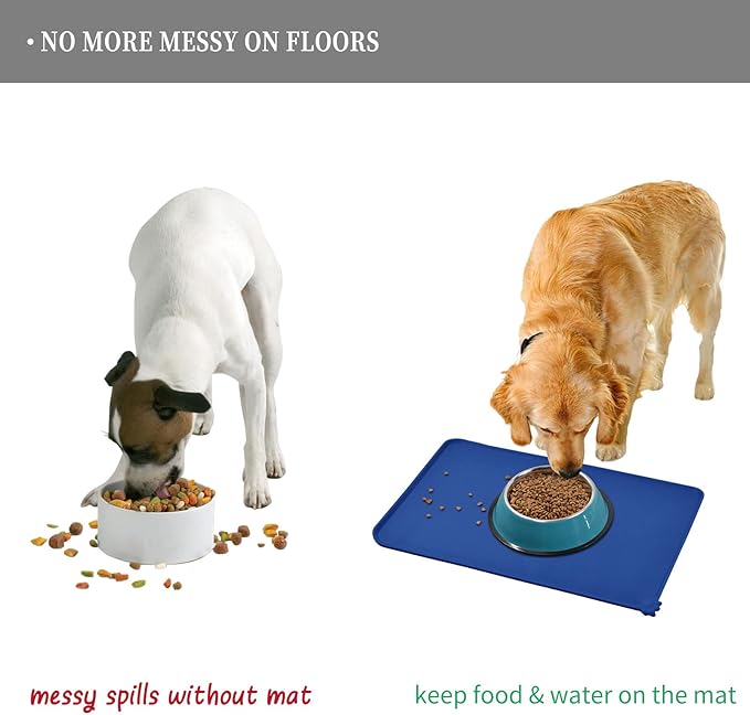 Waterproof Pet Feeding Mat with High Raised Edges, Heavier and Thicker Placemats for Cat Dog Water Bowl with BPA Free, Dogs Cats Food Mats for Messy Drinkers to Prevent Spill and Protect Floors