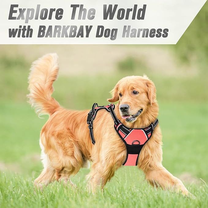 BARKBAY No Pull Dog Harness Front Clip Heavy Duty Reflective Easy Control Handle for Large Dog Walking(Light Pink,XL)