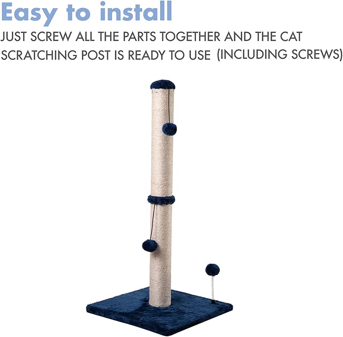 MECOOL 34“ Tall Cat Scratching Post Premium Basics Kitten Scratcher Sisal Scratch Posts Trees with Hanging Ball for Indoor Cats, Navy