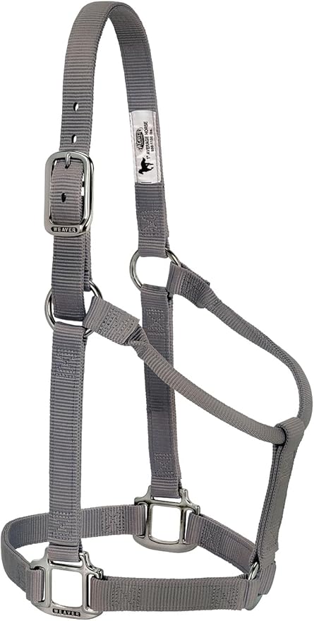 Weaver Equine Nylon Horse Halter, Triple-Ply Cheek Design, Original Non Adjustable Halters for Horses, Equine Tack,Average Size, Black