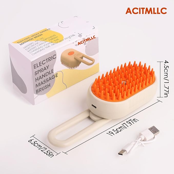 4 in 1 Cat Steam Brush for Shedding, Cleaning, Massage & Smooth, USB Rechargeable Pet Spray Hair Removal Comb, for Indoor Long/Short Haired Cats & Dogs (White)