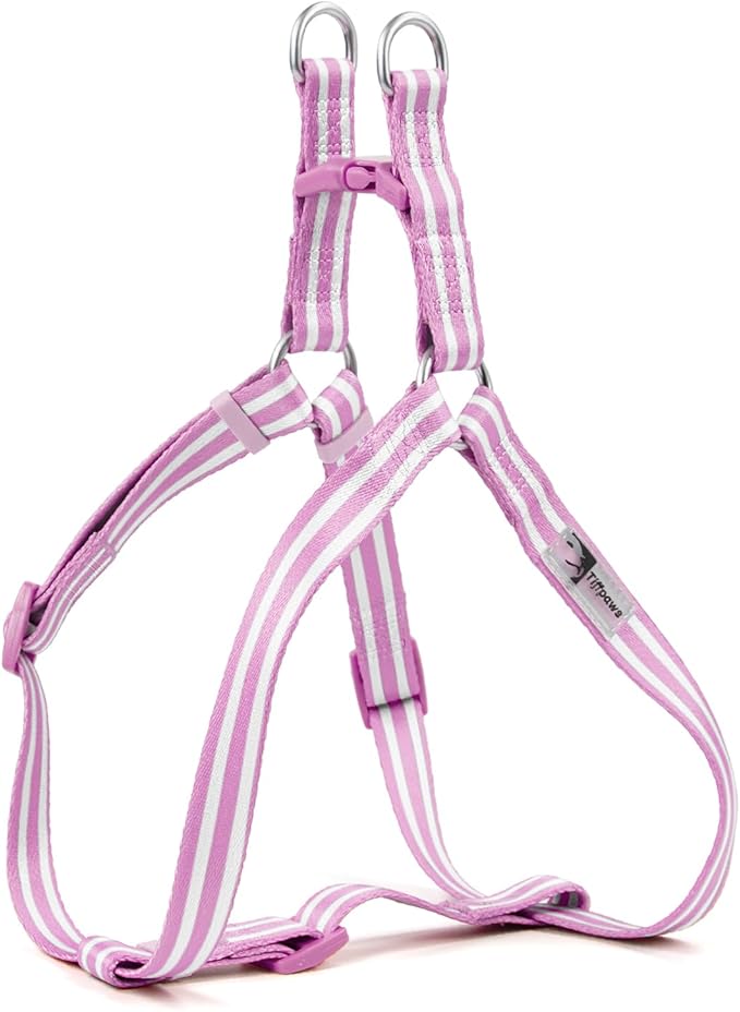 Stripe Step in Dog Harness for Small Dogs, Freedom Nylon Dog Halter Vests, Lightweight and Escape Proof Puppy Harness, Quick Fits for Small Medium and Large Dogs, Purple XS