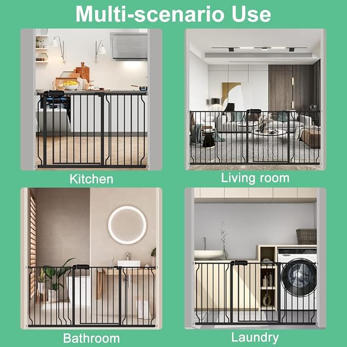 ALLAIBB Extra Wide Pressure Mounted Baby Gate Walk Through Child Kids Safety Toddler Tension Black Long Large Pet Dog Gates with Extension for doorways Kitchen (62.20-71.26"/158-181cm, Black)
