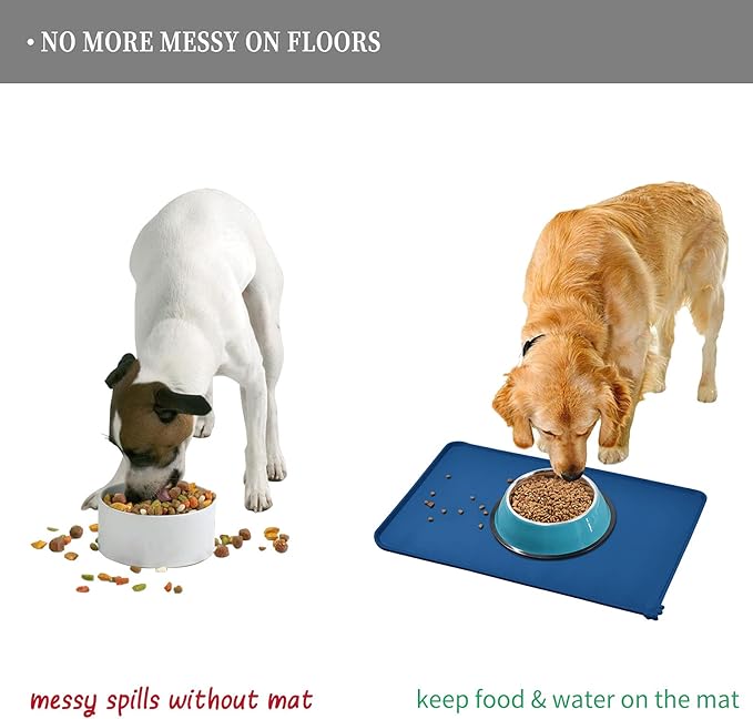 Waterproof Pet Feeding Mat with High Raised Edges, Heavier and Thicker Placemats for Cat Dog Water Bowl with BPA Free, Dogs Cats Food Mats for Messy Drinkers to Prevent Spill and Protect Floors