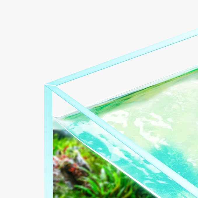 Fzone 6.4 Gal Shallow Rimless Low Iron Fish Tank Nova Clear Ultra-White 45° Mitered Edges Translucent Glass Anata Series Aquarium w/Black Foam Leveling Mat
