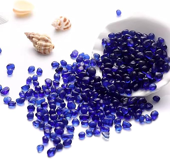 1 Lb (460 g) Deep-Blue Sea Glass Stones Irregular Rainbow Glass Pebble Decorative Rock Quartz Tumbled Gemstone Chips for Aquarium Decoration/Vase Filler/Jewelry Making/Handwork Craft/Gems Display
