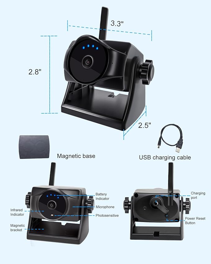 1080P Magnetic Wireless Backup Camera, WiFi Hitch Camera with Long-Lasting Battery,Night Vision,IP69K, Easy Installation for RVs, Trucks, Trailers, Compatible with iPhone,iPad, Android Devices
