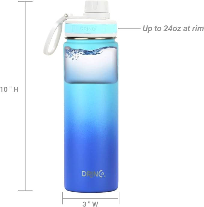 DRINCO Stainless Steel Water Bottle Spout Lid Vacuum Insulated Double Wall Water Bottle Wide Mouth (40oz 32oz 22oz 18oz 14oz) Leak Proof Keeps Cold or Hot (22 oz, 22oz Morning Sky Blue)