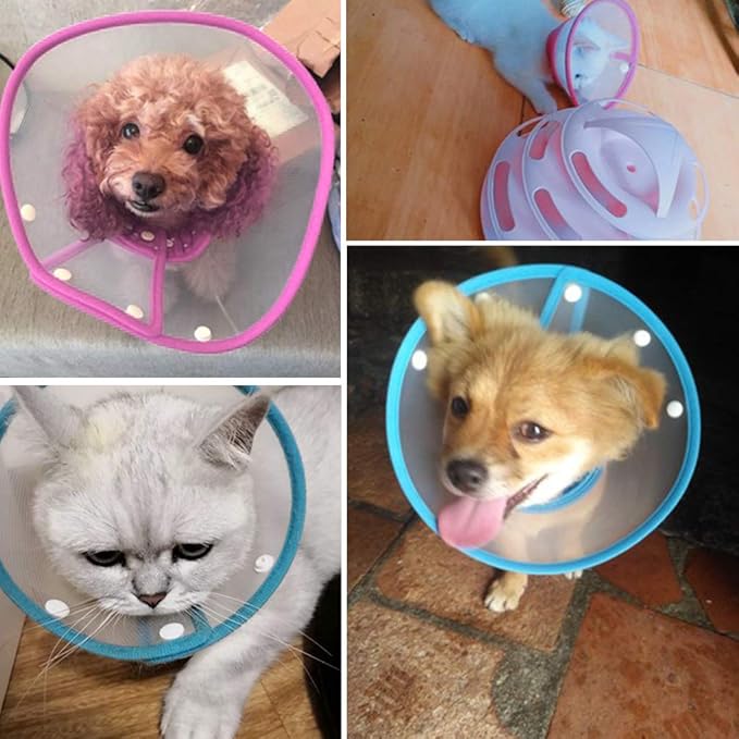 Andiker Pet Cone Recovery Dog Cone Adjustable Dog Collar Clear Padded Collar with Breathable Soft Edge Plastic Puppy Cone Protect The Neck Surgery Recovery Designed for Cats and Puppies (Small, Pink)