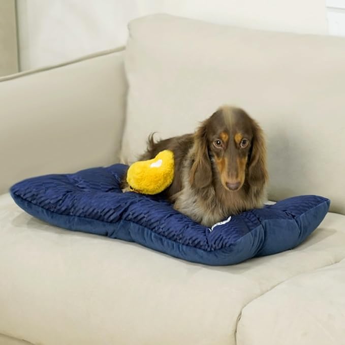 FUNNY FUZZY 2 in 1 Dog Bed Crate Pad Mat, Washable Reversible Pet Floor Mats,Fluffy Kennel Pad for Small Large Sized Dog,Indoor Cats,Sleeping Mattress, 23.6" × 17.9", Midnight Blue