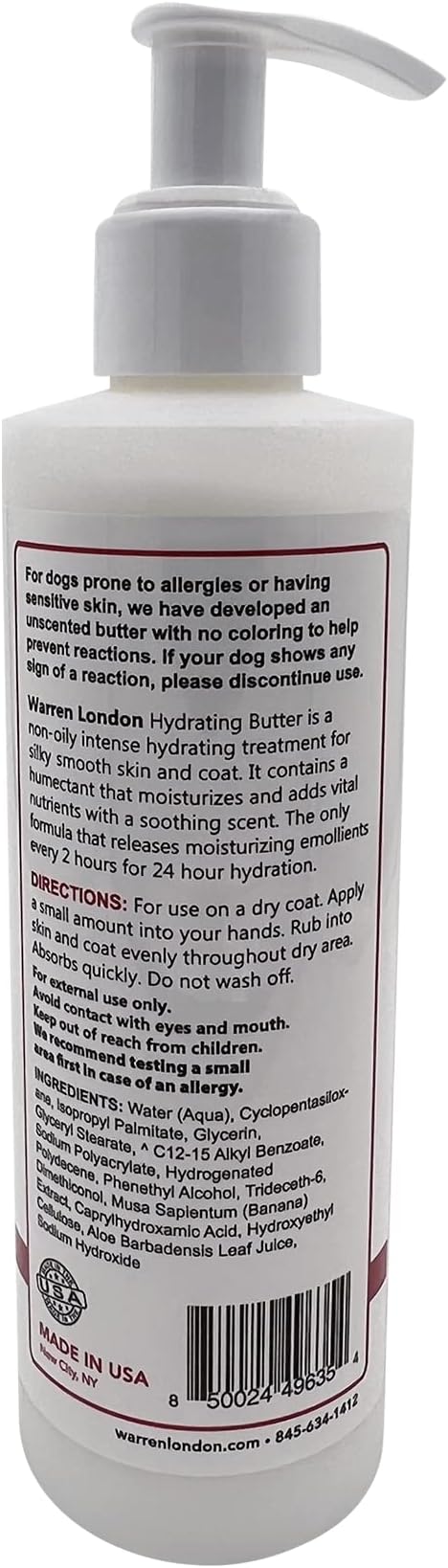 Warren London Hydrating Butter Leave in Pet Conditioner for Dogs | Lotion for Skin and Coat | Aloe Puppy & Dog Conditioner for Hair Detangler, Dry Skin, & Dandruff | Unscented 8oz