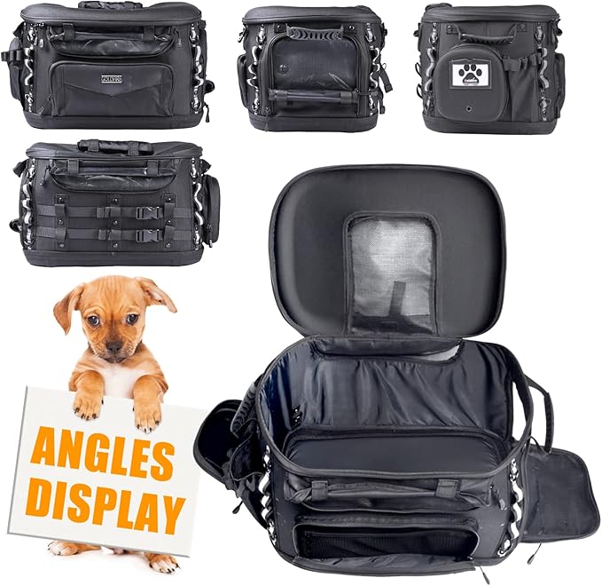 Motorcycle Dog Carrier, Portable Pet Carrier Pet Travel Bag Cat Carrier Bag for Harley Street Glide Road King Touring Trike Can Am with Luggage Rack Passenger Seat Load Capacity 20lb (Black)