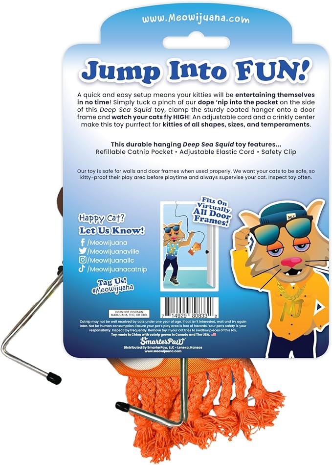 Meowijuana Jump 'n' Jamb Door Hanging Cat Toy Bundle | Deep Sea Squid + Sierra Sunshine Blend | Refillable Interactive Catnip Toy | Promotes Play and Cat Health | Potent Catnip Grown in North America