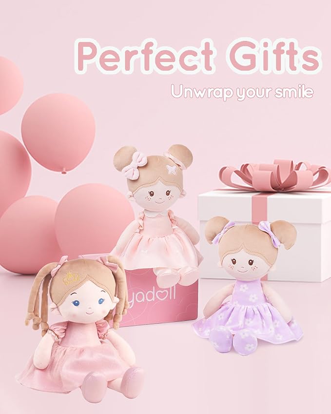Soft Baby Doll Toys (16''), My First Baby Rag Doll for 1 Year-Old Girl Birthday Gift, Christmas Plush Toys Gift for Toddler Kids Infants-Princess-Coral