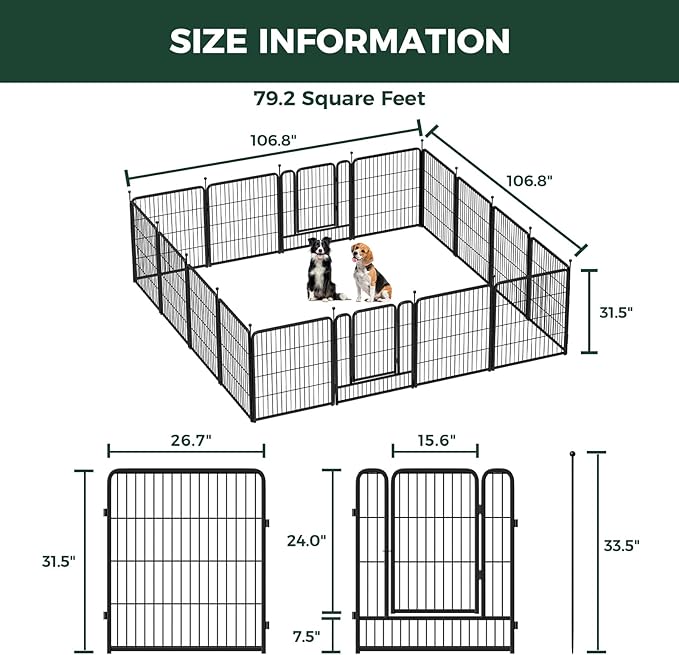 FXW Rollick Unleashed Dog Playpen for Indoor, Yard, RV Camping, 32 inch 16 Panels for Small and Medium Dogs, Black│Patented