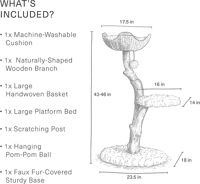 Wooden Cat Climbing Tree Tower, Modern Single Branch Cat Condo, Wood, Cat Lover Furniture Gift by MAU LIFESTYLE (Alpine White)