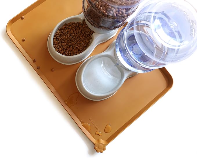 Hoki Found Large Silicone Pet Food Mats Tray - Non Slip Pet Dog Cat Bowl Placemats - Dog Cat Feeding Mat - Waterproof - Butterscotch