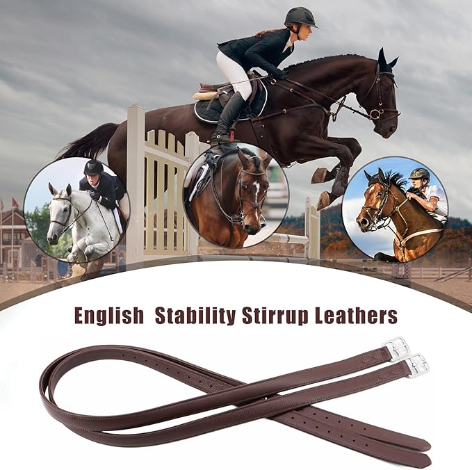 Jeereal Stability English Stirrup Leathers with Strong Nylon Core for Equestrian Riding