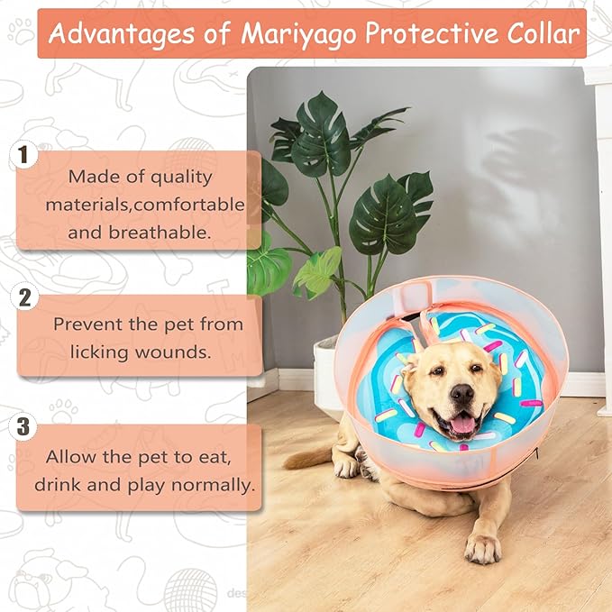 Inflatable Dog Cone Collar with Enhanced Anti-Licking, Soft Neck Donut for Dogs Cats, Recovery Pet Cone Collar After Surgery for Large Medium Small Dogs (Donut Blue, Medium+)