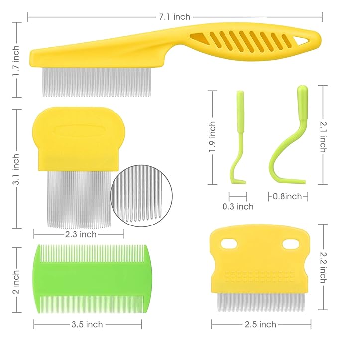 Cat & Dog Comb Set - Fine Tooth Grooming Comb for Dandruff & Hair Removal (Yellow)