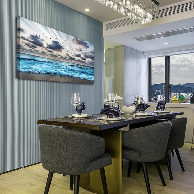 Lapremoly Black And White Beach Wall Painting Canvas Wall Art For Living Room Wall Decor For Bedroom Office Wall Decor Blue Sea Wave Pictures Artwork Modern Hotel Room Home Wall Decoration 20x40 In