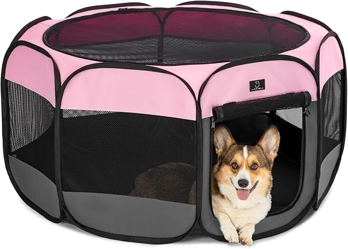 A4Pet Puppy Playpen Indoor, 39.5” Portable Pet Playpen with Bowl, Suitable for Puppies, Kittens, and Small Animals, Removable Zipper & Mesh Panel(16”W × 10”H)