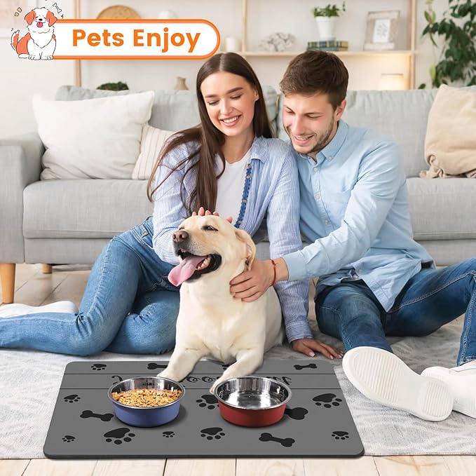 Pet Feeding Mat-Absorbent Pet Placemat for Food and Water Bowl, with Waterproof Rubber Backing, Quick Dry Water Dispenser Mat for Dog and Cat (12"x20", Bones)