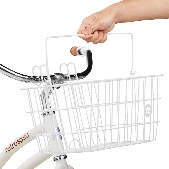 Retrospec Apollo-Lite Lift-Off Bike Basket - Detachable Steel Handlebar Basket with Carrying Handle for Commuting, Shopping & Beach Trips - 14.5in x 9.5in Weather-Resistant Biking Gear