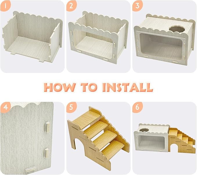 Fhiny Hamster Hideout Wooden Chamber with Climbing Ladder, Visible Hamster Digging Box with Acrylic Transparent Board Gerbil Platform Exploring House Habitat Decor for Dwarf Hamsters Gerbils Mice