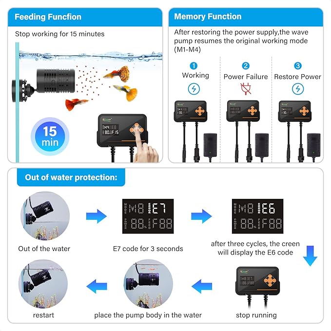 hygger Aquarium Wavemaker Pump with LED Controller: Ultra-quiet Submersible Power Head with Magnetic Base-Circulation water Pump for Freshwater Saltwater Tank