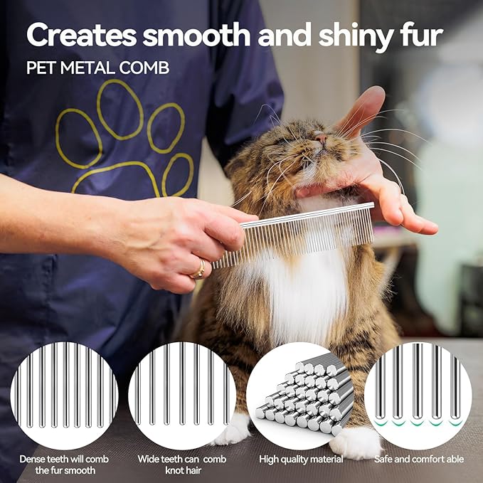 Dog & Cat Brush,Pet Grooming Kit 2PCS- Cat Brush for Shedding| Pet Metal Comb. Self-Cleaning Slicker Brush for Short and Long Hair. Removes Undercoat, Loose Hair, Tangled, Dirt and Massages.