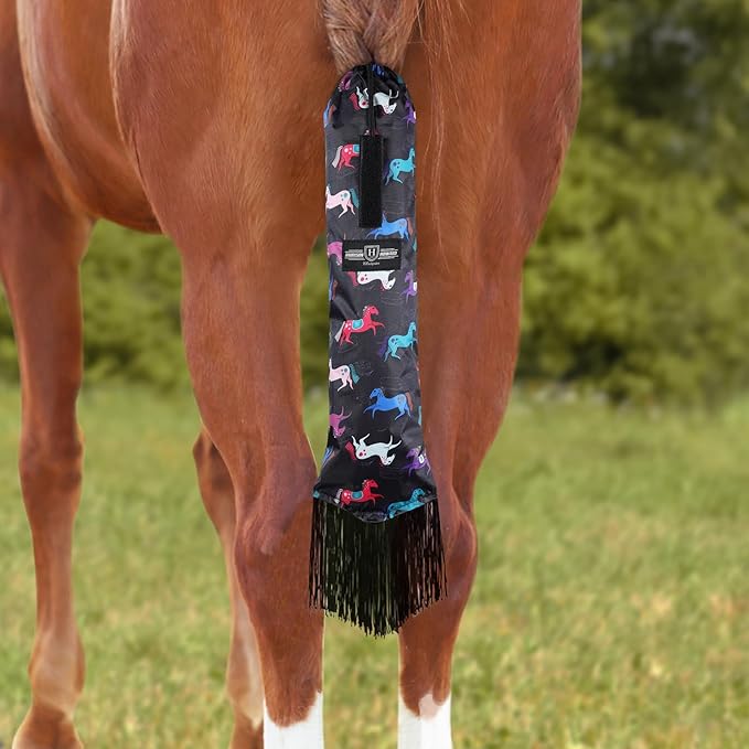 Harrison Howard Smooth Lightweight Adjustable Fastener Nylon Horse Tail Bag with Fringe