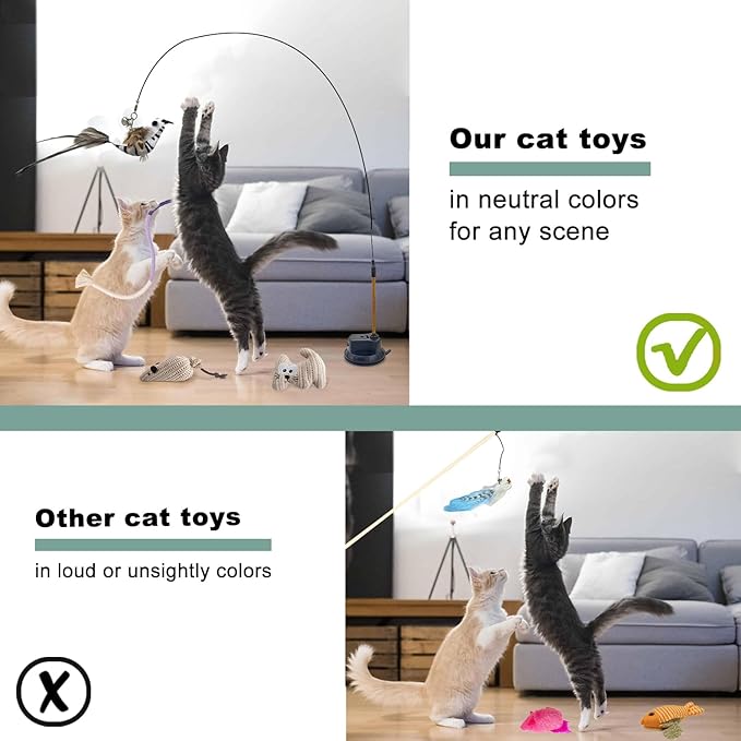 7-in-1 Interactive Cat Toys for Indoor Cats with Washable Adhesive Suction Cup, Hanging Cat Toys, Silvervine Stick and Sisal Chew Rope Catnip Teething Toy for Bored Kitten