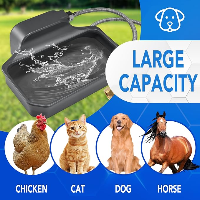 Automatic Water Dispenser for Dogs 1 Gallon, Large Dog Water Bowl Dispenser for Outdoor, Pet Water Bowl Feeder for Livestock, Dog Waterer for 3/4" Faucet, Easy to Install, Large Drinking Area, Gray